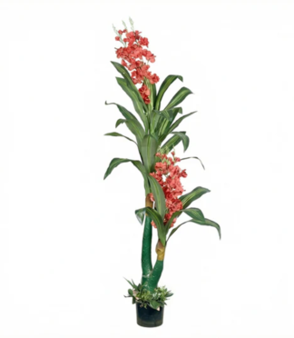 Artificial Plant Coral-Flowering Dracaena Potted Tree